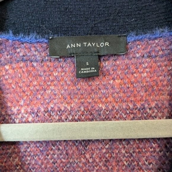 Ann Taylor Blue Orange Plaid Longline Button-Up Oversized Boyfriend Cardigan - Picture 11 of 13